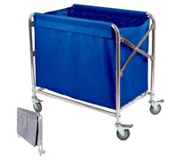 Carro Clasificador de Ropa Plegable, Carrito de Lavandería Comercial para Hotel con Estructura de Acero Inoxidable y Bolsas Extraíbles, 280 L/350 L, Capacidad de Carga 200 Kg/440 Lb(Blue,52x86x83cm)