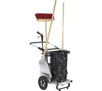 Carro colector de residuos Picobello Mini FLORA, con soporte fijo para bolsas de basura y utensilios