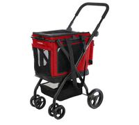 Carlett - Cube P Ruby | Carrito de Transporte 3 en 1 para Mascotas | Transportín con Ruedas | Freno de Seguridad | Impermeable | Combinable con Bolsa de Compra | Rojo