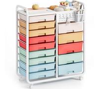 Carro con ruedas de 14 cajones con placa perforada, carrito de almacenamiento con ruedas y asas para taller, oficina, cocina, multicolor