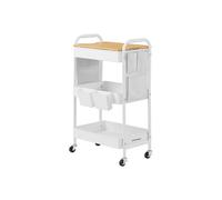 SONGMICS Carro de 3 Niveles, Carro con Estante, 2 Contenedores Colgantes Extraíbles, 6 Bolsillos Laterales, para Sala de Estar, Estudio, Cocina, Baño, Blanco Nube LRC036W01