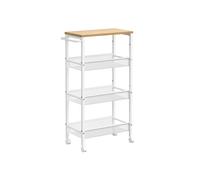 VASAGLE Carro de 4 Niveles, Carro Estrecho de Cocina con Ruedas, con Asa, para Espacio Reducido, 22 x 45,4 x 77 cm, para Cocina, Baño, Salón, Estudio, Roble Beige y Blanco LRC033W09