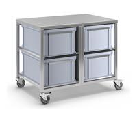 Carro de acero inoxidable con recipientes 4 recipientes de 53 l