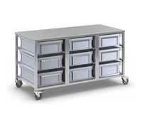 Carro de acero inoxidable con recipientes 9 recipientes de 30 l