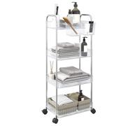 Carro de almacenamiento, 4 plantas, transparente, 37 x 28 x 95 cm, acrílico con marco de acero inoxidable y dos estantes colgantes, ideal para cocina, baño, oficina, organización, fácil de rodar con