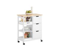 SoBuy Carrito Auxiliar con Ruedas, Carrito Cocina con 3 Cajones y 3 Estantes, Mueble Auxiliar de Cocina, Mueble Cocina Auxiliar Blanco 68x38x85 cm, FKW79-W