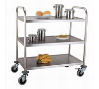 Carro de almacenamiento de carros de mano móviles, carro de cocina de acero inoxidable para hotel con ruedas de freno, 2 carros de servicio para restaurantes, capacidad de carga de 150 kg, 3 niveles,