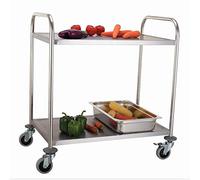 Carro de almacenamiento de carros de mano móviles, carro de cocina de acero inoxidable para hotel con ruedas de freno, 2 carros de servicio para restaurantes, capacidad de carga de 150 kg, 2 niveles,