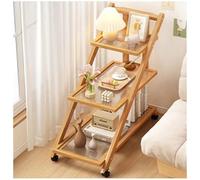 Carro de almacenamiento móvil con encimera de ratán, mesa auxiliar plegable con ruedas, estante de escalera de 3 niveles para sala de estar, dormitorio, cocina, color marrón