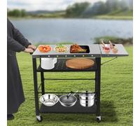Carro de barbacoa | Mesa de barbacoa de acero inoxidable con gran superficie de trabajo, mesa auxiliar para exterior, barbacoa, carrito de barbacoa, carrito para exteriores, jardín, 85 x 55 cm