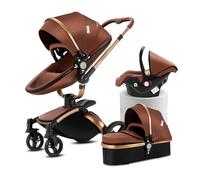 Carro de bebé 3en1 de cuero PU rotatorio 360° con modo cuna | Plegado con un clic & Convertible de recién nacido a toddler(Naranja)