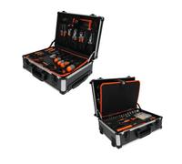 Carro de caja de herramientas con 88 piezas - Aluminio y acero, mango de acero, ruedas para transporte