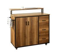 SoBuy Carro de Cocina de Diseño con Encimera Isla de Cocina Armario de Cocina con Almacenamiento Múltiple con 2 Puertas, 3 Cajones, 1 Toallero y 1 Estante Adicional 113 x 69 x 106 cm KNL02-PF ES