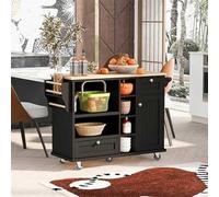 Carro de cocina familiar con armario de almacenamiento y dos ruedas con cerradura, escritorio de madera maciza, armario de microondas, aparador de pie para cocina, comedor, cuarto de baño (negro)