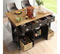 Carro de cocina moderno con ruedas, multifuncional de madera de pino, cesta de almacenamiento, isla móvil con estante y diseño ahorra espacio, 120 x 45 x 90 cm