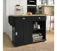 Carro de cocina multifunción con puerta, ruedas y pies reemplazables, superficie plegable de efecto madera maciza, 112 x 40 x 94 cm, ideal para comedor y cocina (negro)