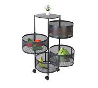 Carro de Cocina Relaxdays, 4 estantes giratorios, 75 x 34 cm, Metal, 2 Frenos, Carro con Ruedas Negro.