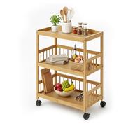 Carro de Cocina Relaxdays, bambú, 3 estantes, para Especias y Alimentos, 80 x 53 x 30 cm, Carro Estrecho, Natural