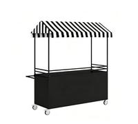 Carro de Comida con Toldo - Carrito Portátil de Concesión a Rayas, Stand Móvil de Vendedor con Ruedas, Gran Encimera & Almacenamiento para Eventos al Aire Libre, Barbacoas en Jardín(Black,120cm/47in)