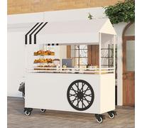 Carro de Comida Móvil con Toldo Reforzado,Puesto de Exhibición de Alimentos Móvil con Ruedas con Freno,Soporte para Postres para Fiestas y Venta Aire Libre(Wit,120x60x190cm)