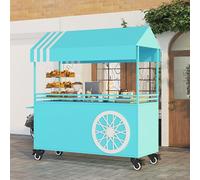 Carro de Comida Móvil con Toldo Reforzado,Puesto de Exhibición de Alimentos Móvil con Ruedas con Freno,Soporte para Postres para Fiestas y Venta Aire Libre(Blauw,120x60x190cm)