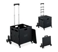 Relaxdays Carro de la Compra Subeescaleras, Plegable, Cesta con Ruedas, Tapa, Asa Telescópica, hasta 35 kg, Negro