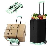 Carro de Compras Plegable BY07 Pro,Carretilla de Mano, con Ruedas de PVC Resistentes al Desgaste sin Ruido y Barra de Tiro Ajustable,Capacidad de 40 kg y Peso liviano (1.4 kg), Bolsa Oxford extraíble