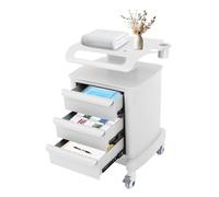 Carro de cosméticos con ruedas, carrito médico con 3 cajones y estante, carro auxiliar de ABS, capacidad de carga de 30 kg, para peluquería/salón/clínica, carrito de laboratorio, 4 ruedas con frenos