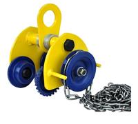 Carro de empuje con ruedas dobles, carro manual accionado por cadena 1 a 3 toneladas, brida ajustable 2,7 a 5,5", estructuras acero aleado for vigas I rectas y curvas(1ton/2200lbs)