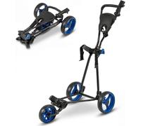 Carro de Golf Plegable y Ligero, 3 Ruedas con Freno de Pie, Porta Paraguas y Portavasos, Mango Ajustable y Bolsa de Almacenamiento - Compacto y Estable