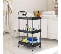 Carro de Herramientas de 3 Niveles, Carro de de Metal con 4 Ruedas Universales y Mango de Esponja, Carrito de Herramientas Multiusos para Garaje Mecánico Hogar, Capacidad de 45kg