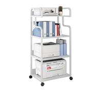 Carro de Impresora Móvil con Ruedas Estructura de Acero Grueso Soporte Impresora con Protección Deflectora Mesa Auxiliar Cocina para Estudio Oficina(White,52 * 34 * 126.5cm)