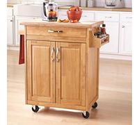 Carro de isla de cocina marrón con cajón superior de bloque de carnicero y estantes de almacenamiento, estante de especias, toallero - 32 x 19 x 35 pulgadas - perfecto para cocinar y preparar