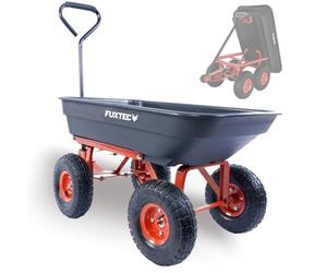 Carro de jardín basculante FUXTEC FX-KW2175, Capacidad de Carga 300 kg, Carretilla de Transporte, Carrito de Mano, Carga máxima 300 kg, Carga basculada máxima 150 kg, con 4 Grandes Ruedas neumáticas.