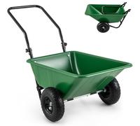 Carro de jardín de alta resistencia de 80 litros con 2 ruedas neumáticas, mango plegable, marco de metal para un fácil transporte de herramientas y plantas, verde y negro