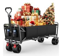 Carro de Jardín Plegable Ruedas Grandes, Morpilot Carro de Mano Plegable con Ruedas Grandes y Almacenamiento Trasero hasta 150KG 250L, Carro para Jardín, Playa, Camping, Compras, Negro