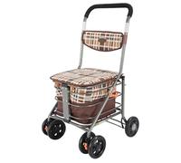 Carro de la compra para ancianos con asiento de 4 ruedas para caminar, patinete plegable ligero con frenos y reposabrazos de altura ajustable, regalo para mamá y papá, carrito de escalera