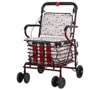 Carro de la compra plegable con asiento y ruedas para ancianos, portátil, ligero, ayuda para caminar, regalo para mamá, papá, carrito de escalera (rojo vino)