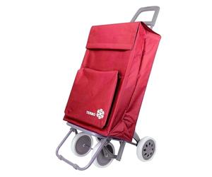 Carro de la Compra Plegable con Bolsa Térmica 4 Ruedas para Subir Escaleras, Carrito del Mercado, Bolsa Impermeable isotérmica de 46L litros. Porta Paraguas. (Rojo)