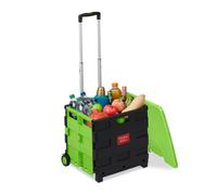 Relaxdays Carro de la Compra Plegable, Carrito de Transporte con Ruedas y Tapa, Asa Telescópica, hasta 35kg, Verde/Negro, 99 x 45,5 x 37,5 cm