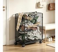 Carro De Lavandería Plegable Con Ruedas, Cesta Metálica Para Ropa Con Ruedas, Diseño De Rejilla Calada, Organizador De Gran Capacidad Y Ahorro De Espacio Para Ropa Sucia(Black)