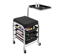 Carro de manicura, salón de belleza, carrito de cosméticos, color negro, carrito de herramientas para manicura y pedicura, altura 53-77 cm, 220 libras, 3 compartimentos+cojín, salón y oficina en casa