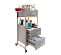 Carro de peluquería con 3 cajones y 2 estantes abiertos, carrito de almacenamiento de salón con ruedas y soporte para secador de pelo, carrito de cosméticos, carrito de servicio, carrito de trabajo,