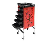 Carro de peluquería con ruedas, carrito de salón de belleza con 5 cajones y soporte para secador de pelo, carrito de salón con ruedas, con cajones para estilista, peluquería, peluquería, spa (rojo)