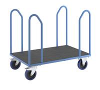 Carro de plataforma con arcos laterales eurokraft pro, ruedas totalmente elásticas, azul luminoso