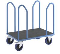 Carro de plataforma con arcos laterales eurokraft pro, ruedas totalmente elásticas, azul luminoso