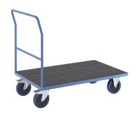 Carro de plataforma con manija tubular eurokraft pro, ruedas totalmente elásticas, azul luminoso