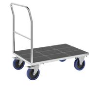Carro de plataforma con manija tubular eurokraft pro, ruedas totalmente elásticas, galvanizadas