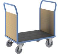 Carro de plataforma con paredes de madera eurokraft pro, con 2 paredes frontales, con freno centralizado