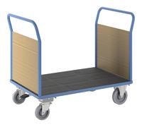 Carro de plataforma con paredes de madera eurokraft pro, con 2 paredes frontales, con freno centralizado